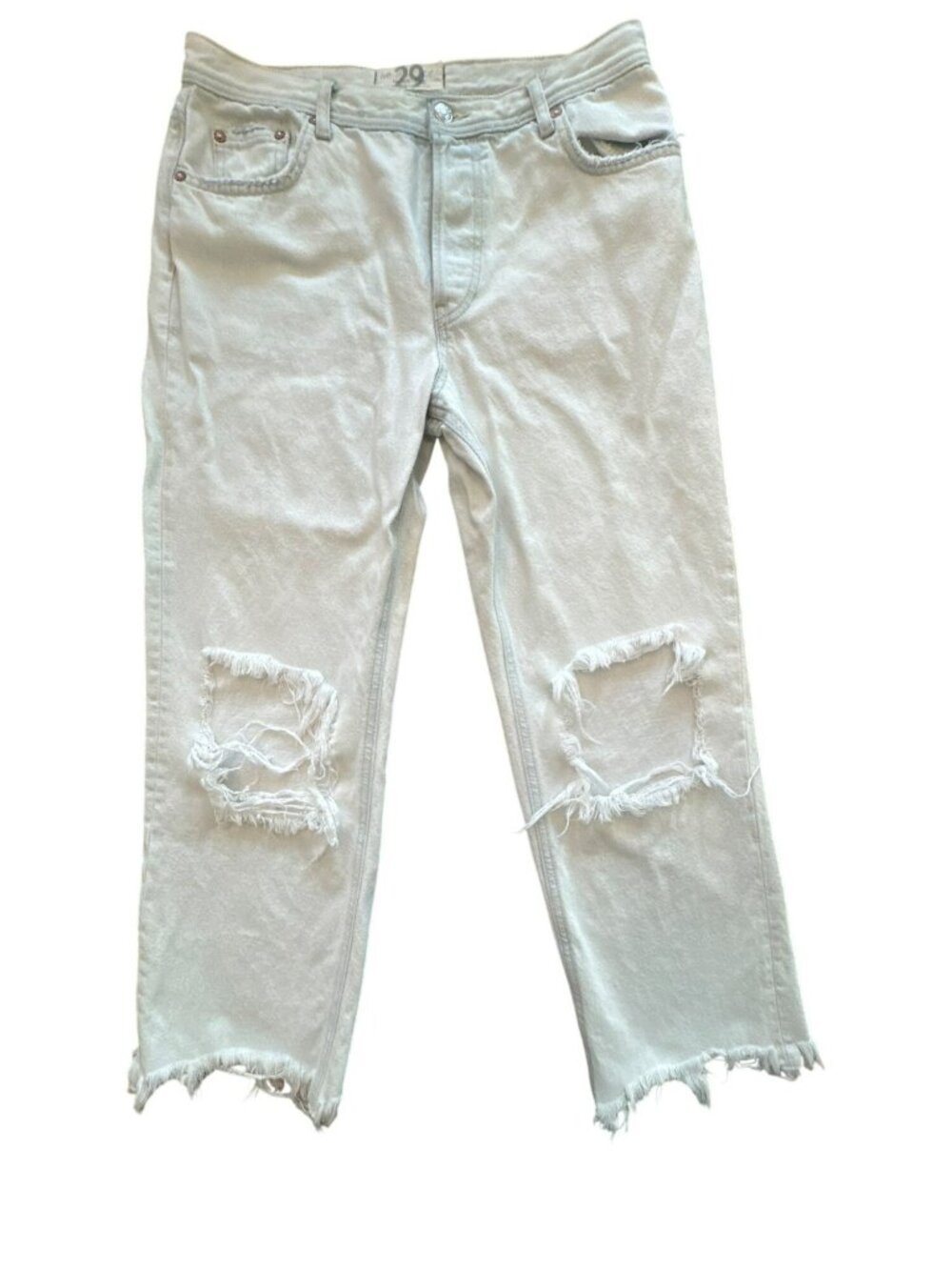 Free People We The Free Maggie Busted Knee HighRise Straight Jeans 29 Light Wash